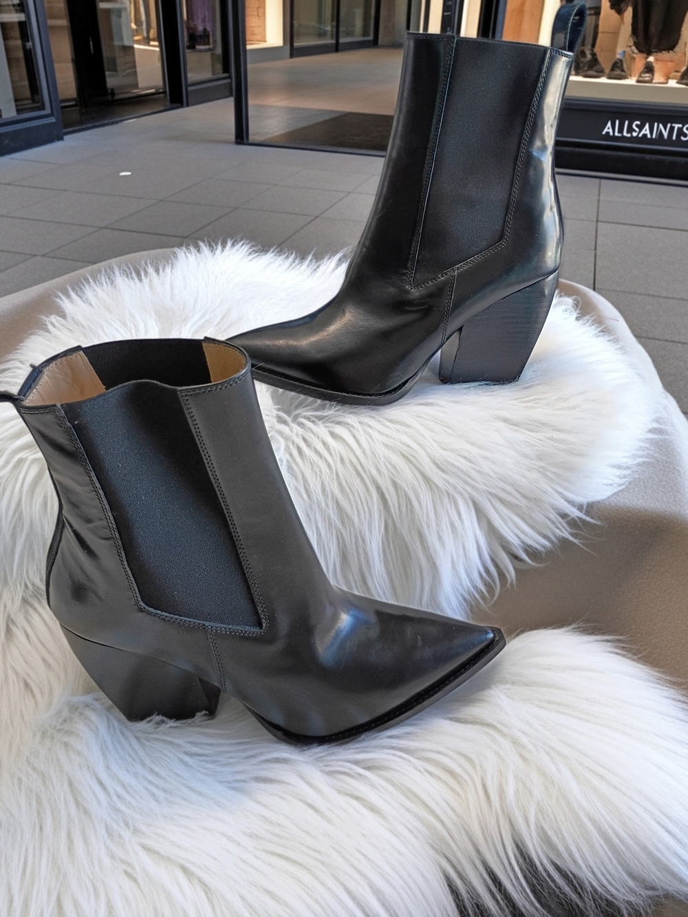 New $379 AllSaints Ria Black Leather Pointed Ankle Boots SZ 10